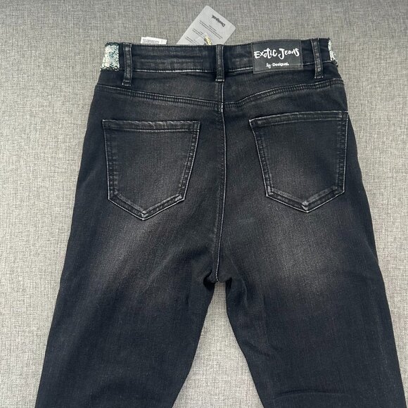 NEW! Desigual Exotic Skinny Jeans‎ 28 waist Black Embellished Cotton blend - Picture 12 of 16